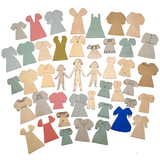 Charming Trio of Hand-drawn Paper Dolls in Garters with Collection of Handmade Dresses