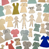 Charming Trio of Hand-drawn Paper Dolls in Garters with Collection of Handmade Dresses