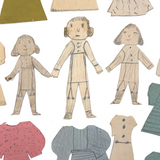 Charming Trio of Hand-drawn Paper Dolls in Garters with Collection of Handmade Dresses