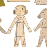Charming Trio of Hand-drawn Paper Dolls in Garters with Collection of Handmade Dresses