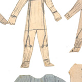 Charming Trio of Hand-drawn Paper Dolls in Garters with Collection of Handmade Dresses