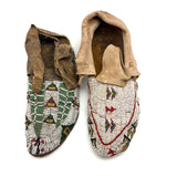 Collection of Three Antique Finely Beaded Sioux Moccasins, As Found