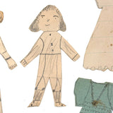 Charming Trio of Hand-drawn Paper Dolls in Garters with Collection of Handmade Dresses