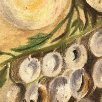 Peaches and Grapes, Antique Folk Art Oil on Board Painting