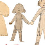 Charming Trio of Hand-drawn Paper Dolls in Garters with Collection of Handmade Dresses