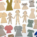 Charming Trio of Hand-drawn Paper Dolls in Garters with Collection of Handmade Dresses