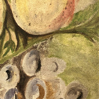 Peaches and Grapes, Antique Folk Art Oil on Board Painting