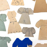 Charming Trio of Hand-drawn Paper Dolls in Garters with Collection of Handmade Dresses