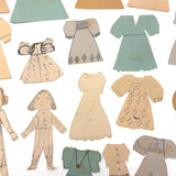 Charming Trio of Hand-drawn Paper Dolls in Garters with Collection of Handmade Dresses