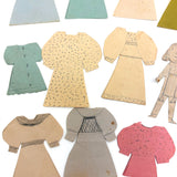 Charming Trio of Hand-drawn Paper Dolls in Garters with Collection of Handmade Dresses