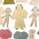 Charming Trio of Hand-drawn Paper Dolls in Garters with Collection of Handmade Dresses
