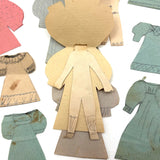 Charming Trio of Hand-drawn Paper Dolls in Garters with Collection of Handmade Dresses