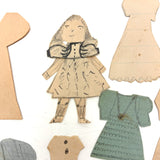 Charming Trio of Hand-drawn Paper Dolls in Garters with Collection of Handmade Dresses