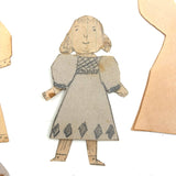 Charming Trio of Hand-drawn Paper Dolls in Garters with Collection of Handmade Dresses