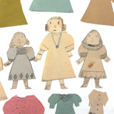 Charming Trio of Hand-drawn Paper Dolls in Garters with Collection of Handmade Dresses