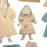 Charming Trio of Hand-drawn Paper Dolls in Garters with Collection of Handmade Dresses