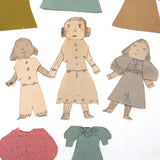 Charming Trio of Hand-drawn Paper Dolls in Garters with Collection of Handmade Dresses
