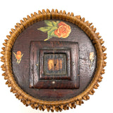 Early 20th C. Basketry Covered Carved Barrel with Interior Drawer and Relief Carved Flowers
