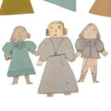 Charming Trio of Hand-drawn Paper Dolls in Garters with Collection of Handmade Dresses