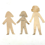 Charming Trio of Hand-drawn Paper Dolls in Garters with Collection of Handmade Dresses