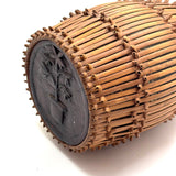 Early 20th C. Basketry Covered Carved Barrel with Interior Drawer and Relief Carved Flowers