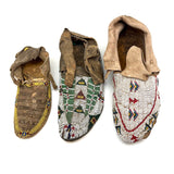 Collection of Three Antique Finely Beaded Sioux Moccasins, As Found