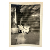 SURE! Charming Old Snapshot with Emphatically Emoting Children and Painted Step