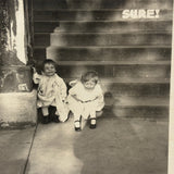 SURE! Charming Old Snapshot with Emphatically Emoting Children and Painted Step