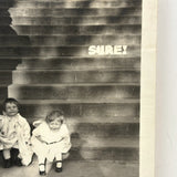 SURE! Charming Old Snapshot with Emphatically Emoting Children and Painted Step