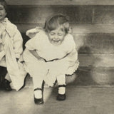 SURE! Charming Old Snapshot with Emphatically Emoting Children and Painted Step