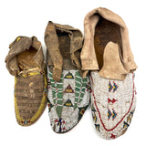 Collection of Three Antique Finely Beaded Sioux Moccasins, As Found