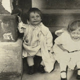 SURE! Charming Old Snapshot with Emphatically Emoting Children and Painted Step