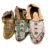 Collection of Three Antique Finely Beaded Sioux Moccasins, As Found