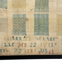 Gorgeous 1772 (!) Dutch Darning Sampler with Needlepoint Name and Date, Framed as Found