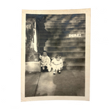 SURE! Charming Old Snapshot with Emphatically Emoting Children and Painted Step