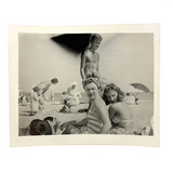 Beach Scene with Heads Turned and Black Cloud Following Handsome Life Guard, c. 1950s Snapshot