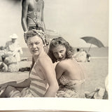 Beach Scene with Heads Turned and Black Cloud Following Handsome Life Guard, c. 1950s Snapshot
