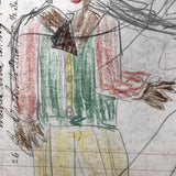 Colorful Boy and Warriors, c. 1920s-30s Naive Graphite and Crayon Drawing on 19th c. Ledger Paper