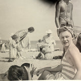 Beach Scene with Heads Turned and Black Cloud Following Handsome Life Guard, c. 1950s Snapshot