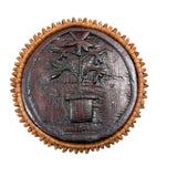 Early 20th C. Basketry Covered Carved Barrel with Interior Drawer and Relief Carved Flowers