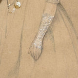 Finely Dressed Young Woman at Piano, c. 1840s Folk Art Portrait in Original Burl Maple Frame