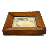 Finely Dressed Young Woman at Piano, c. 1840s Folk Art Portrait in Original Burl Maple Frame