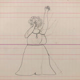 Wailing Diva, c. 1920s-30s Naive Graphite and Color Pencil Drawing on 19th c. Ledger Paper