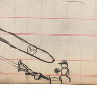 Baseball! C. 1920-30s Naive Graphite Drawing on 19th C. Ledger Paper
