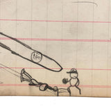 Baseball! C. 1920-30s Naive Graphite Drawing on 19th C. Ledger Paper