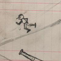Baseball! C. 1920-30s Naive Graphite Drawing on 19th C. Ledger Paper