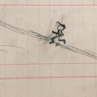 Baseball! C. 1920-30s Naive Graphite Drawing on 19th C. Ledger Paper