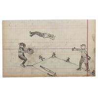 Baseball! C. 1920-30s Naive Graphite Drawing on 19th C. Ledger Paper
