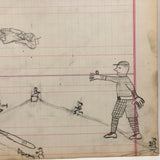 Baseball! C. 1920-30s Naive Graphite Drawing on 19th C. Ledger Paper