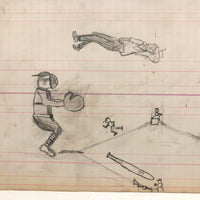 Baseball! C. 1920-30s Naive Graphite Drawing on 19th C. Ledger Paper